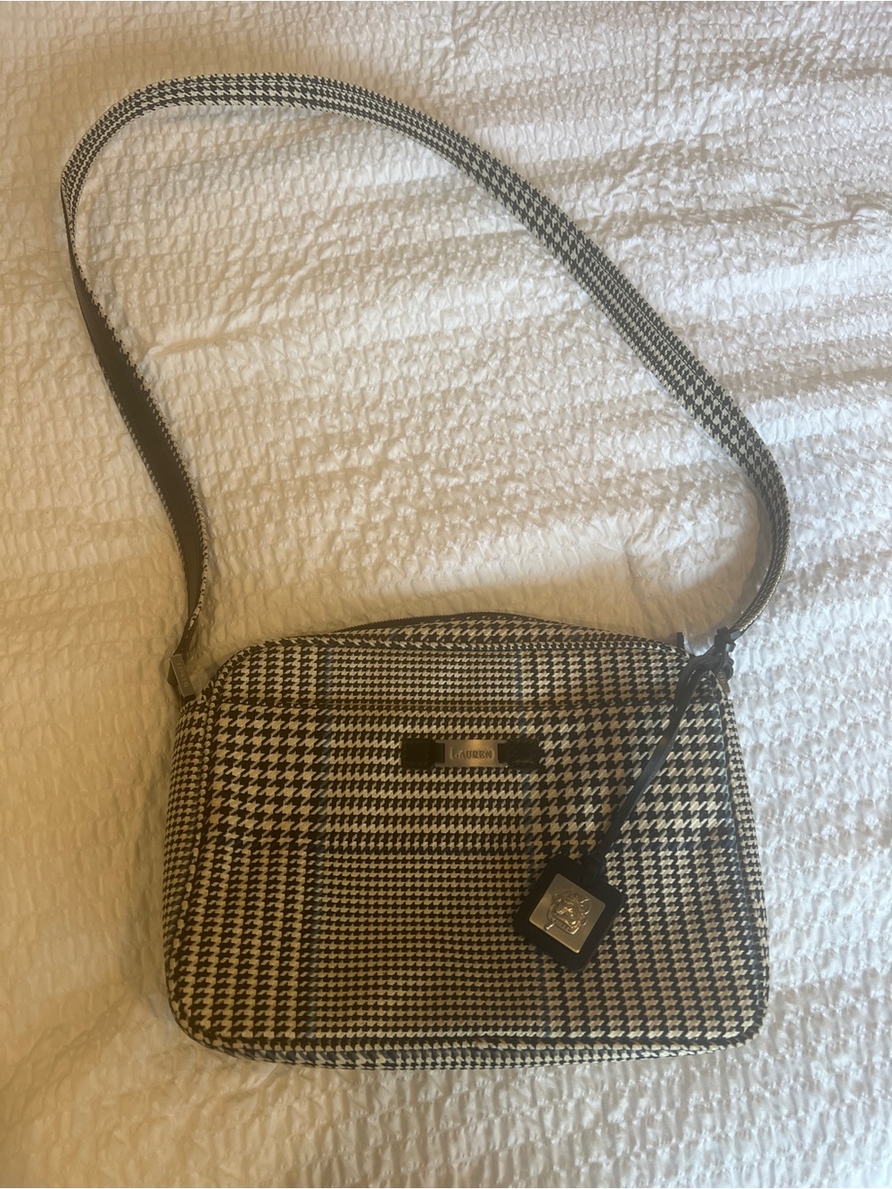 Vintage Ralph Lauren Houndstooth  Bag - Black & White & Blue print